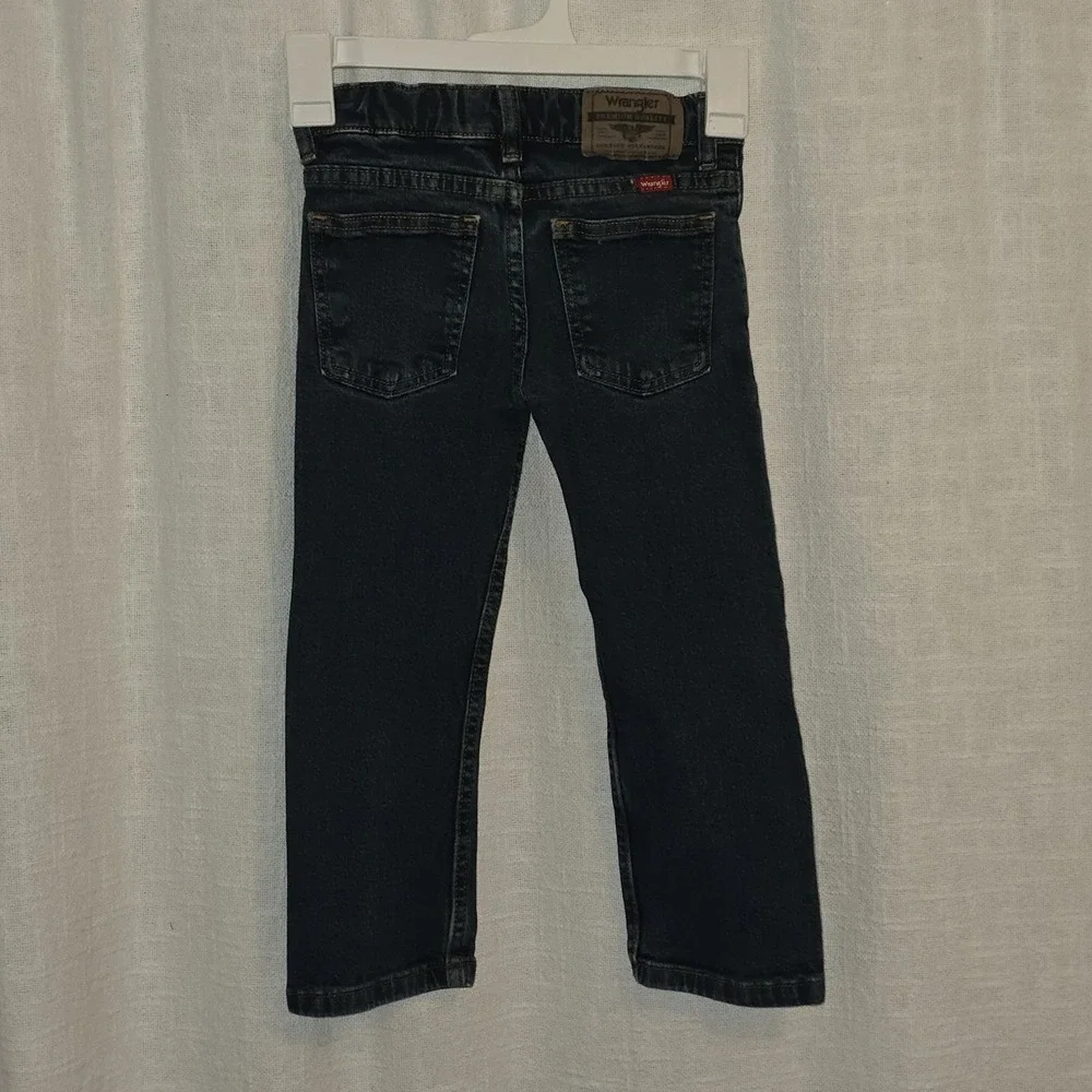 Wrangler Boys Size 4 Regular Straight Fit Stretch Jeans Dark Adjustable Waist